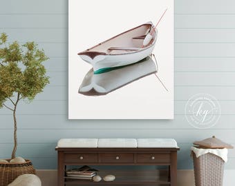 Rowboat Photography, Boat Canvas Gallery Wrap. Large Vertical Canvas, Classy Nautical Decor, Colonial New England Harbor Photo, Coastal Art