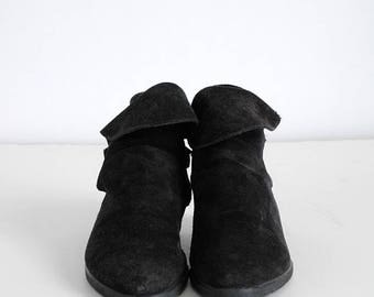 1980s vintage black suede slouch ankle boots * Glace'e @6 1/2 * SH062