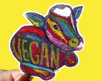 Vinyl Vegan Sticker - Waterproof sticker, Cow Sticker, Animal Decal, Laptop Sticker, Animal Welfare, Bumper Sticker