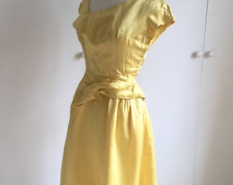 Vintage 1950's lemon yellow satin wiggle dress