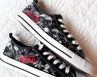 The Walking Dead Zombies Hand Decorated Converse Style Shoe