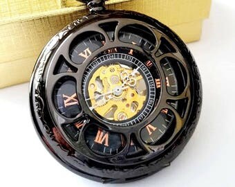 Black Pocket Watch Groomsmen Gift Wedding Sets Personalized Groomsman Engraved Pocket Watches with Chains Graduation Godfather Fathers Day
