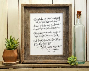 Godparents Poem, Godmother Gift from Godchild, Handwritten Godparent Print, Godfather Poem. Christening or Baptism Gift for Godparents