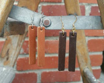 Leather Bar Earrings / Leather Earrings / Bar Earrings / Leather Dangles / Leather Jewelry / Joanna Gaines Earrings / Bear and Her Honey