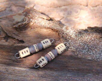 A pair of stoneware CONNECTORS, RUSTIC and EARTHY ceramic beads - handmade jewelry components