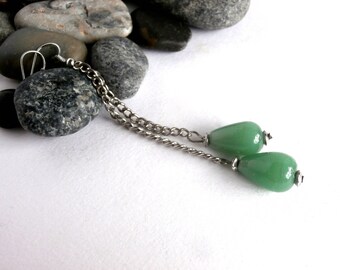 Long Dangle Earrings - Green Earrings - Chain Earrings - Extra Long Earrings