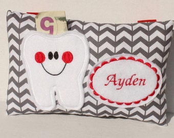 Boys Tooth Fairy Pillow - Tooth Fairy Pillow - Personalized Tooth Fairy Pillow - Tooth Pillow - Chevron Tooth Fairy Pillow - Gray Pillow