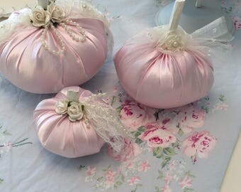 Pink Satin Fabric Pumpkin Trio