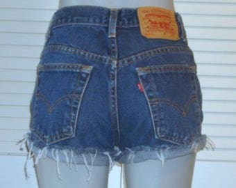 Vintage Levis 551 Dark High Waisted Cut Off Festival Blue Jean Shorts~12~
