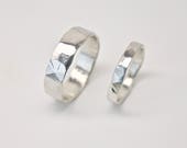 Wedding Band Set - Two Flat Hammered Silver Rings - Sterling Silver - Men's - Women's - His and Hers - Hammered - Recycled