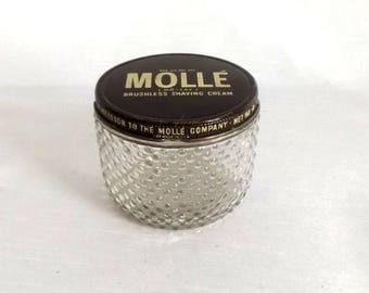 CIJ SALE Vintage Molle' Jar - Hobnail Glass Jar for Molle' Brushless Shaving Cream - Thatcher Glass 8 oz Jar w Original Lid - Vanity Jar