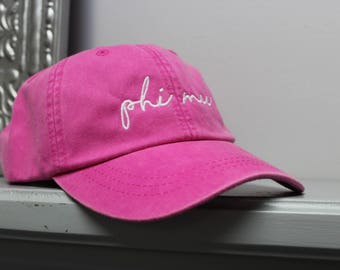 Phi Mu Hot Pink Hat Embroidered in White Script