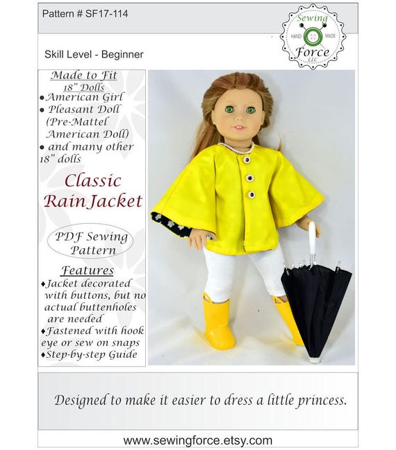 Classic Rain Jacket PDF sewing pattern for 18 inch Doll like