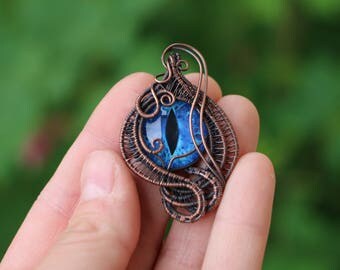 Blue Eye Wire Wrap Pendant, Wire Wrap Jewelry