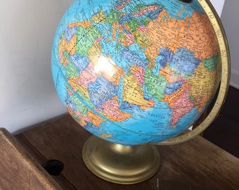 Vintage CRAM'S IMPERIAL WORLD Globe, Vintage World Globe 1970s 1980s, George Cram Co., Metal Stand