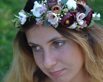 Bridal flower crown Bridal floral crown Bridal flower headpiece Wedding flower crown Wedding rustic crown Bridal fascinator Flower hairpiece