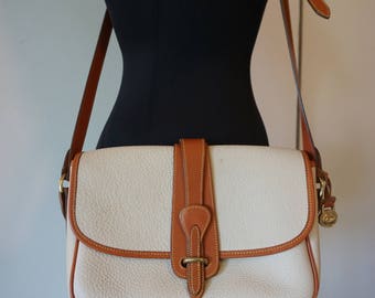 1980's Vintage Dooney & Bourke Tan and Cream AWL Crossbody Bag