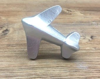 Airplane Knob - Silver or Custom Metal Cast Iron Plane Pull - Flying Aviation Aviator Drawer Pull - Baby Boy Nursery