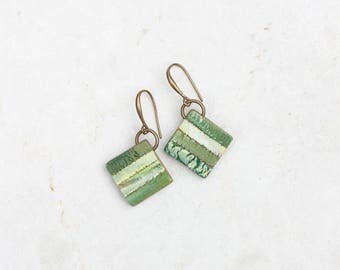Polymer clay earrings Rustic boho earrings Modern geometric earrings Square dangle earrings Textured earrings
