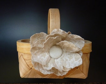 Rustic burlap and lace wicker flower girl basket. Rustic flower girl basket. Flower girl basket. Wedding basket.