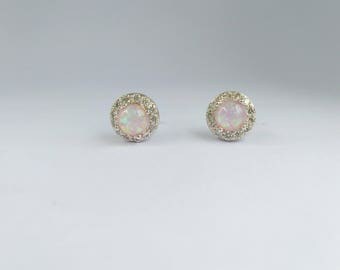 Bright Pink Fire Opal 925 Silver Plated Stud Earrings, October Birthstone Earrings