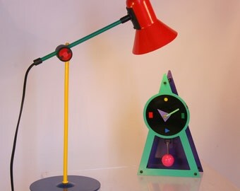 Memphis Design clock 1980s with pendulum / green purple black Sottsass inspired clock
