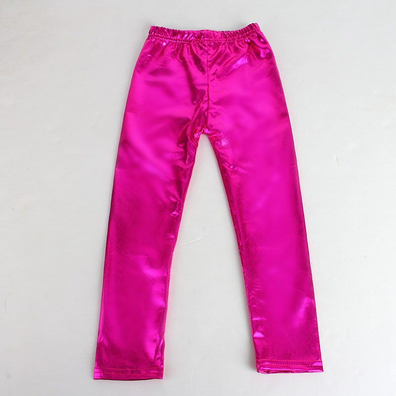 Pink Metallic Leggings / Hot Pink Pants / Shiny Pink Leggings