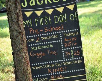 REUSABLE *Personalized* Back To School/First Day Chalkboard - First Day of School Chalkboard Sign - Personalized Chalkboard Sign