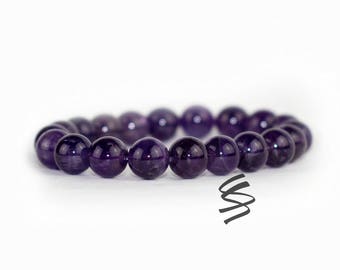 10mm Amethyst Bracelet, February Birthstone, Amethyst Jewelry, Healing Chakra, Natural Amethyst, Meditation Bracelet Quartz Crystal Gemstone