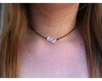 ROSE QUARTZ CHOKER: Rose Quartz Necklace, Rose Quartz Crystal Choker, Rose Quartz Chakra Choker, Rose Quartz Jewelry, Quartz Healing Crystal