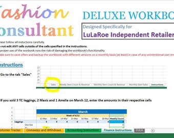 Fashion Consultant DELUXE Finance & Accounting Excel Spreadsheet Workbook - Profit, Revenue, Inventory, Sales, Expenses, Taxes, and More!