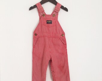 Vintage 80s OshKosh B'Gosh Train Railroad Pin Striped Overalls, 24 Months