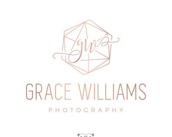 Rose Gold Geometric Logo Hexagon, Photography Logo, Geometric Watermark Logo, Elegant Initials Logo, Rose Gold Branding Set, Minimal Logo