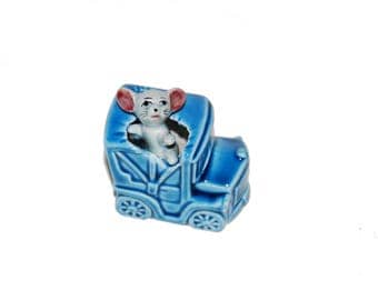 vintage 60s cute mouse blue waggon car decorative retro ornament kitsch figurine