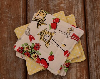Retro kitchen reversible coasters- set of 4