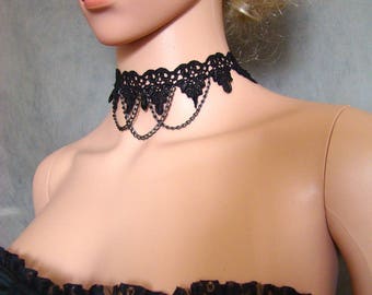 Victorian style Choker necklace black guipure lace
