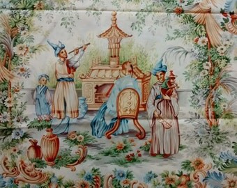 Vintage Fete Chinoise Beacon Hill Cotton Fabric Remnants, Asian, Hand Printed in Italy, Ornate, Decorator