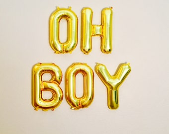 OH BOY Gold Balloons, Oh Boy Shower Theme, Gold Letter Balloons, Baby Shower Balloons, Gold Baby Balloons, Oh Boy Balloons, Oh Boy Theme
