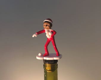 Elf Wine Stopper, Elf Wine Gift, Christmas Wine Stopper, Elf on a Shelf, Wine Gifts, African American Elf, Male Elf, Holiday wine Gift