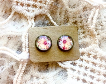 Flower Earrings, Gifts Under 5, Orange Earrings, Unique earrings, Altered Art Jewelry, Botanical Jewelry, Sunflower Stud Earrings