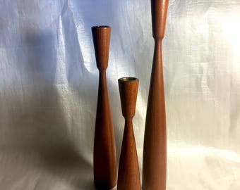 Set of 3 Danish Modern Teak Candle Holders