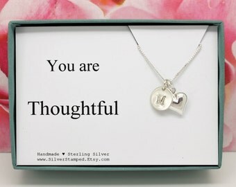 You are Thoughtful thank you gift box sterling silver necklace with heart and initial - unique thank you gift for hostess, appreciation gift