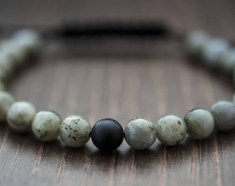 Unique Gift for Mens Bracelet For Mens Jewelry Labradorite Bracelet Shamballa Bracelet Cord Bracelet Boyfriend Gift Grey Black Bracelet