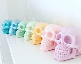 Pastel skull candles - set of two - 100% soy-wax - vegan candles - Gift Idea / Birthday / Day of the dead / new home gift / pastel goth