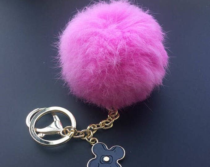 Very Pink Rabbit fluffy ball furkey fur ball pom pom keychain for car key ring Bag Pendant