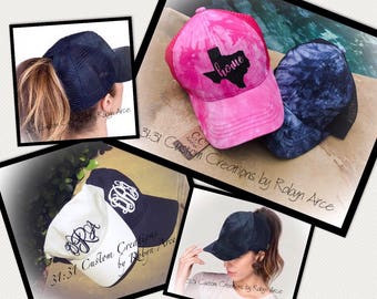Personalized CC Ponytail Trucker Hat, Summer Outdoors, Baseball Cap, Ball Cap, Ponytail ball cap, summer hat, monogram, personalized