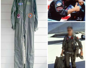 Top Gun Jumpsuit - 1986 Flight Suit - Halloween Aviator Costume - Tomcat - Maverick - Very Good Vintage Condition - Mens Size Large