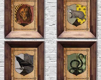 Harry Potter - Wizarding School House Crests, ALL FOUR HOUSES,  Sizes 5x7, 8x10, 11x14, 16x20, 18x24, 20x24, 24x36 Includes four prints