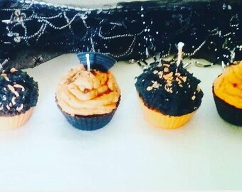 Set of 4 Halloween cupcake candles in soy wax, handmade candles,halloween candles, scented candle, halloween decor, halloween gift