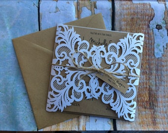 Rustic wedding invitation | laser cut wedding invites | boho wedding invites | bohemian invitation | rustic wedding invitation | lace Invite